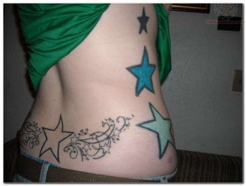 Color Stars Lower Back Tattoo For Girls